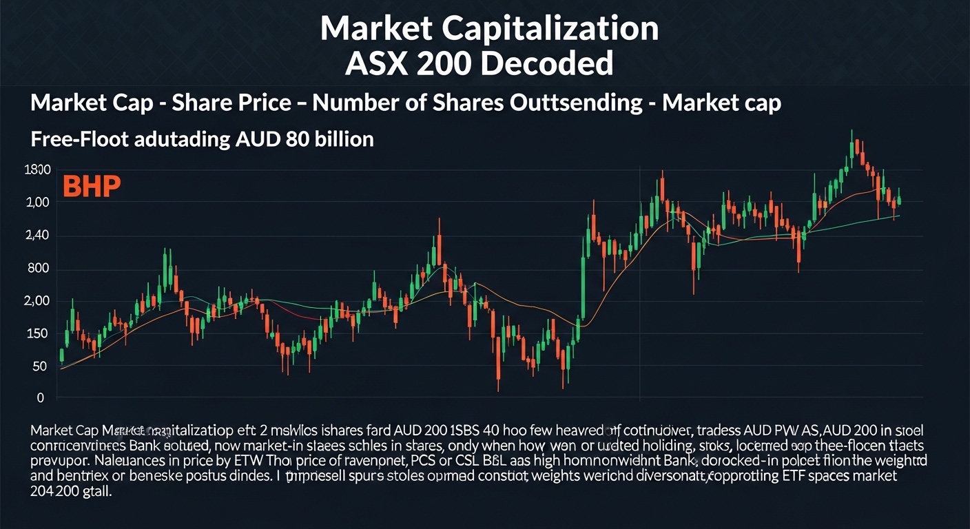 ASX 200 Decoded chart with top companies and sector weightings.