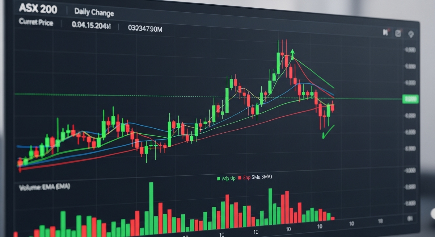 How to Read a Stock Chart for ASX 200 candlestick chart showing price trends, moving averages, and volume for technical analysis
