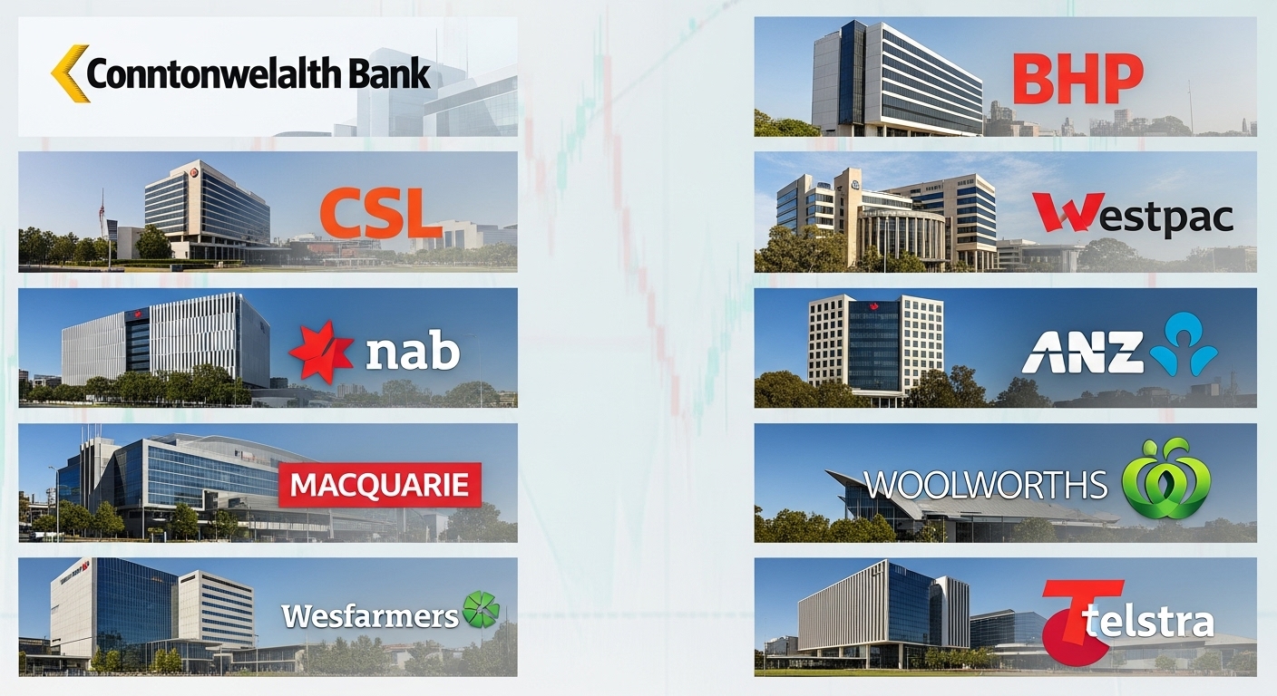 Top 10 ASX 200 companies with headquarters and logos