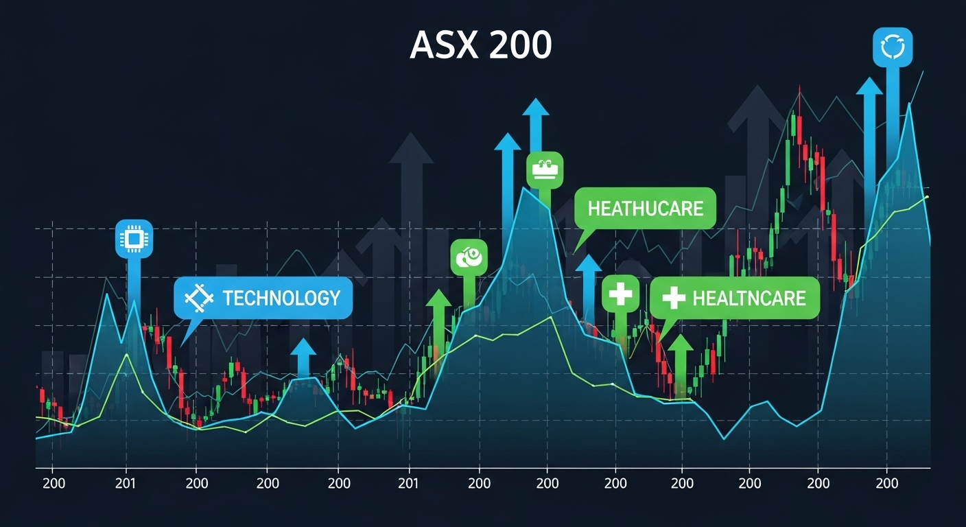 Technology & Healthcare sectors in ASX 200 driving index growth.
