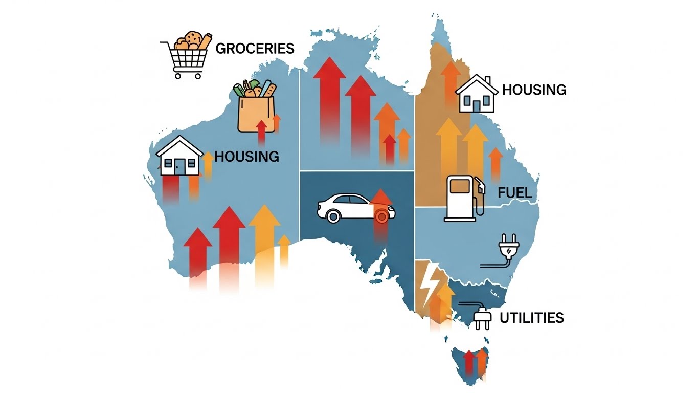 Map of Australia showing inflation pressures on key sectors — Australian inflation rate
