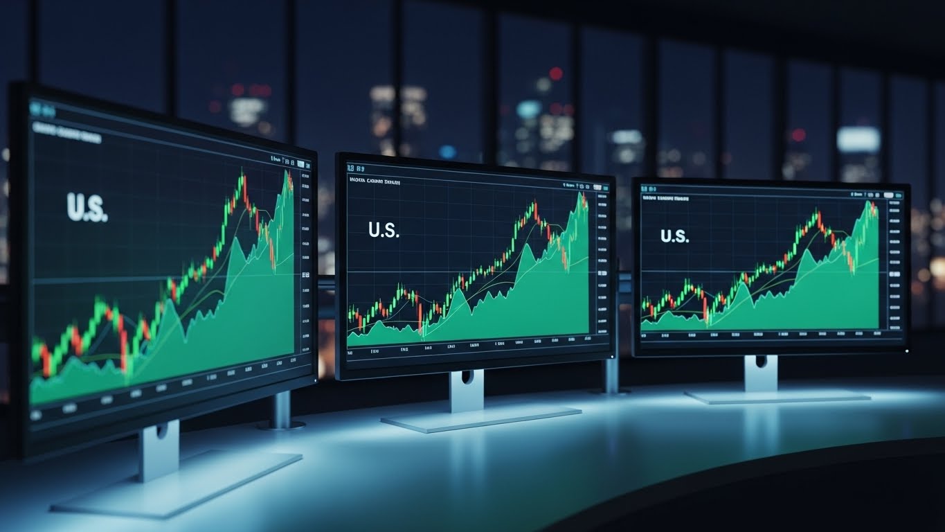 US Markets Rally showing rising stock charts