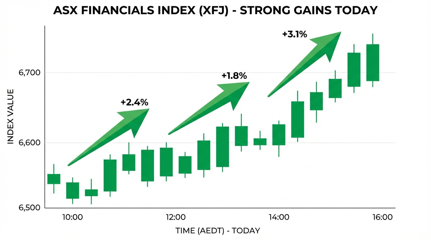 ASX bank rally market snapshot showing today's trends and percentage changes across CBA, NAB, WBC, and ANZ.