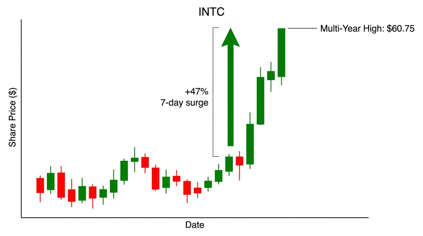Intel recovery market snapshot showing the massive April 2026 price surge and trends. caption: Intel shares hit their highest level since 2021 today, fueled by major partnerships and manufacturing breakthroughs.
