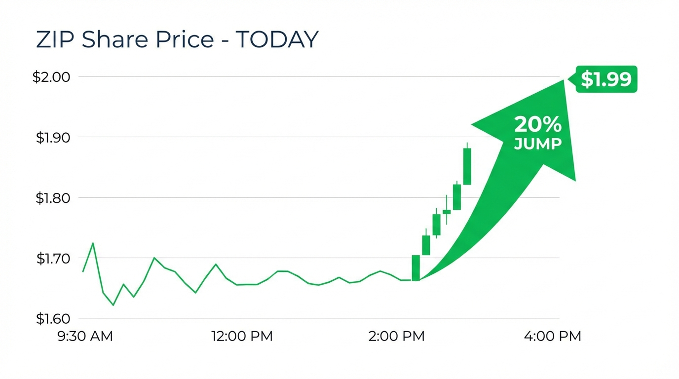 Zip Co surge market snapshot showing today’s trends and % changes